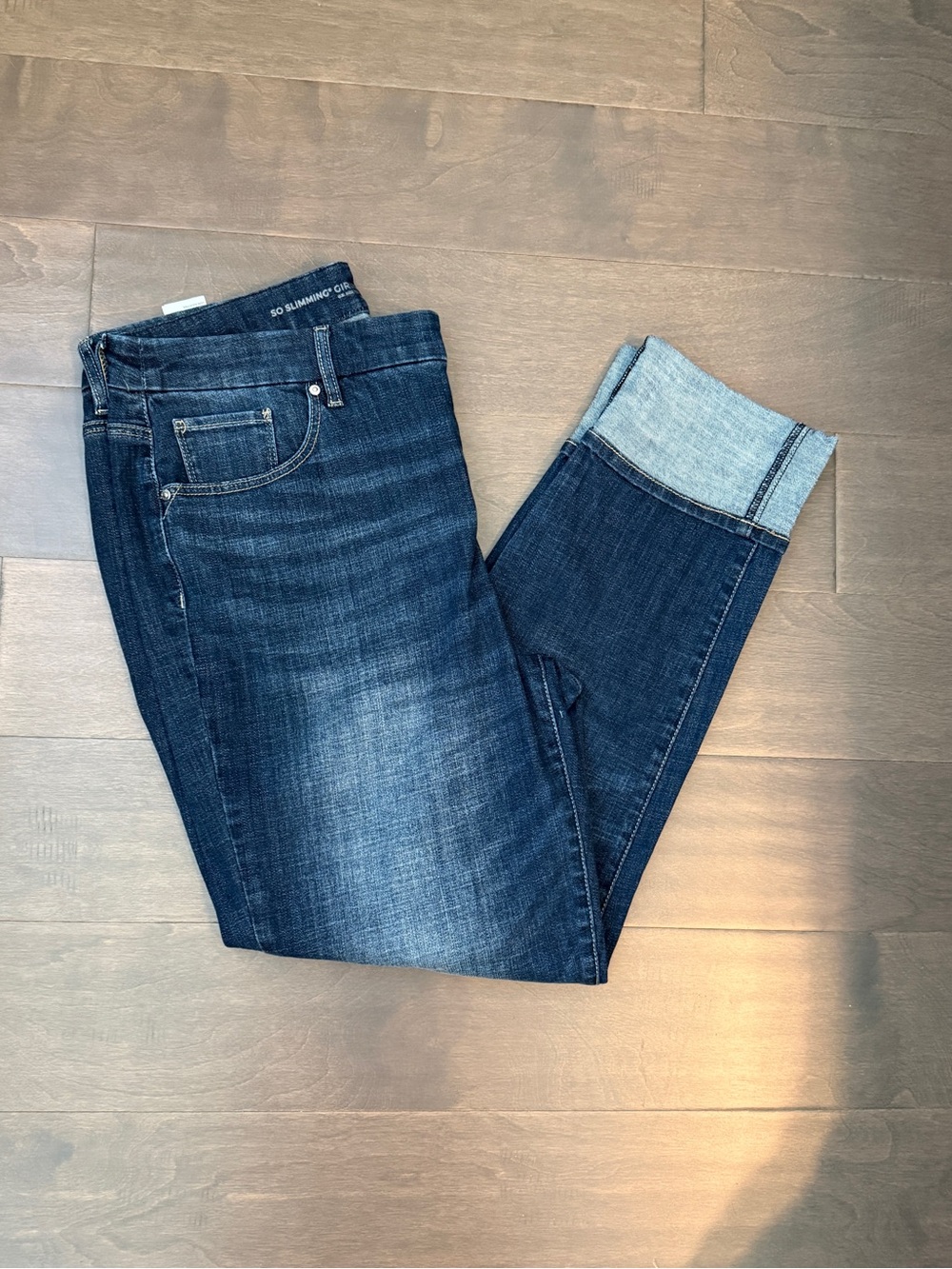Chico's So Slimming Girlfriend Cuffed Slim Leg Ankle Denim Jeans Indigo 12